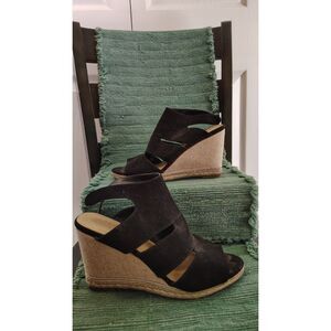 Apt. 9 Black Faux Suede Wedge Open Toe Sandals Size 8